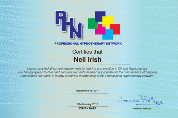 Professional Hypnotherapy Network< Certificate